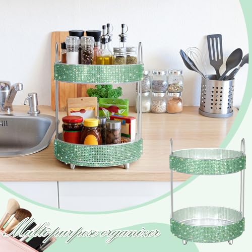 360 Rotating Rhinestone Perfume Organizer,2 Tiers,Resin Diamond,Green - color: Green, size: 2 Tiers, style: Resin Diamond