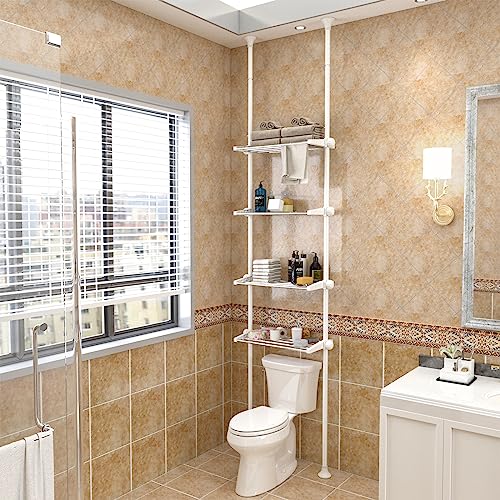 YeYeBest Over The Toilet Storage, Bathroom Organizer 4-Tier Adjustable Shelves for Small Room, Saver Space, 91 to 124 Inch Tall Stainless Steel White - color: White