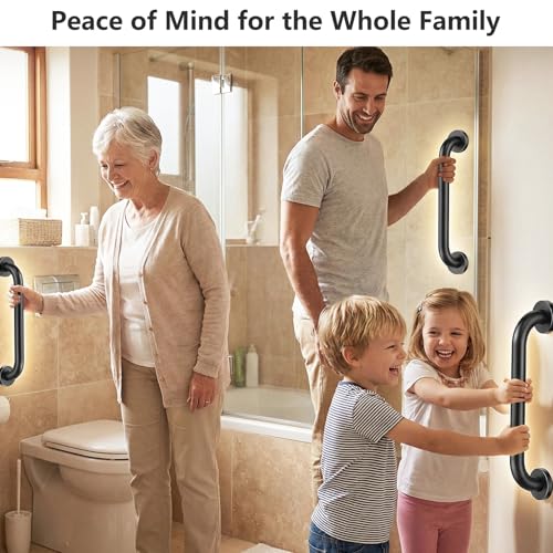 Safety Handle Bar Iron Outdoor Deck Rail Banister Bath Shower Grab Indoor & Outdoor Deck Hand Rail 500LBS Load Capacity Wall Mount Stainless Steel 2 Pack - style: Black 2 Pack 12 Inch
