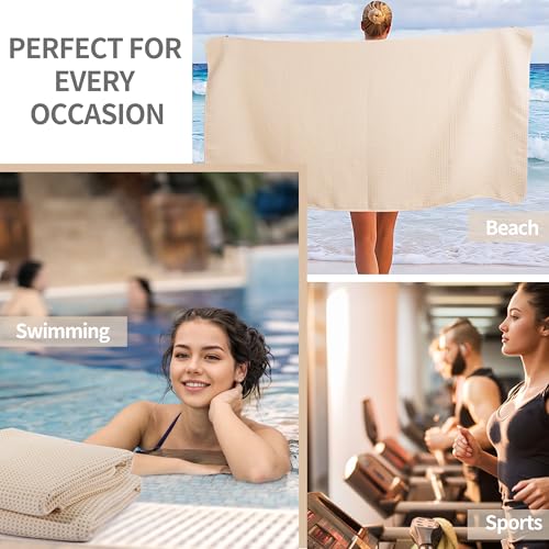 MICROFI New Microfiber Waffle Bath Towels, 2 Pieces, Oversized, Soft, Absorbent, Fast Drying, Lint Free 430 GSM (30''x60''/76cm x 152cm) - color: Champagne