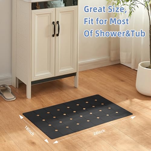 Bathtub Mat Non Slip Silicone Soft Odorless Bath Mat No Suction Cups for Refinished,Textured and Reglazed Tub Shower Mats Non-Slip 18 X 28Inch Black - color: Black