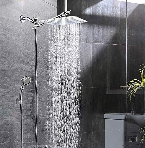 Rain Square Shower Head 8 Inch High Pressure Stainless Steel Water Saving Ultra Thin Waterfall Showerhead Even At Low Water Flow, Adjustable Replacement Showerhead,Chrome