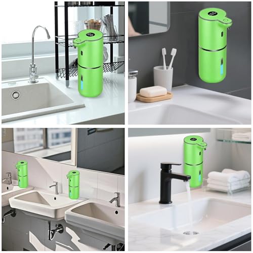 OHIFAST Automatic Foaming Soap Dispenser Touchless, USB Rechargeable Smart Hand Soap Dispenser, 6-Level Adjustable, 12.8oz/380mL Wall Mounted for Bathroom Kitchen Dish Soap-Green - color: Green, style: Foam