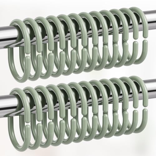 Shower Curtain Hooks Rings, 24 Pcs Shower Curtain Rings, Plastic Shower Curtain Hooks for Bathroom Shower Rod, Sage Green Shower Hooks for Shower Curtain - color: Sage Green
