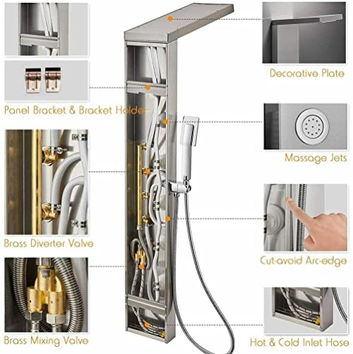 Stainless Steel Shower Panel Tower System Rain Massage Body Jets Hand Shower