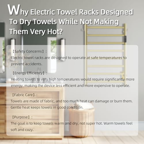 P&Dlusir EL13 Heated Towel Rack, Polished Gold, 8 Bar | Fast Heat in 2 Min, Smart Timer, Thermo Control, Memory Functoion, Stainless Steel, Hard-Wired/Plug-in - color: Polished Gold, size: 21.65"W x 31.54"H