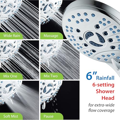 AquaCare 50-mode High Pressure Shower Head Combo with Arm & Dual Power Wash | Hygienic Jets, 2-mode Handheld Power Wash for Tub, Tile & Pets, Long 6 ft. Stainless Steel Hose, Extra Wall Bracket / Chrome - color: All-Chrome, style: 1.8 Gallons Per Minute