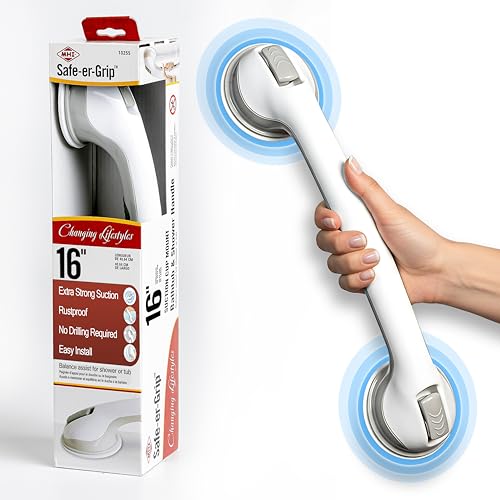 Safe-er-Grip Changing Lifestyles Suction Cup Grab Bars For Bathtubs & Showers; Safety Bathroom Assist Handle, White & Grey, 16 Inches - color: White/Grey, size: 16 inch (Pack of 1)