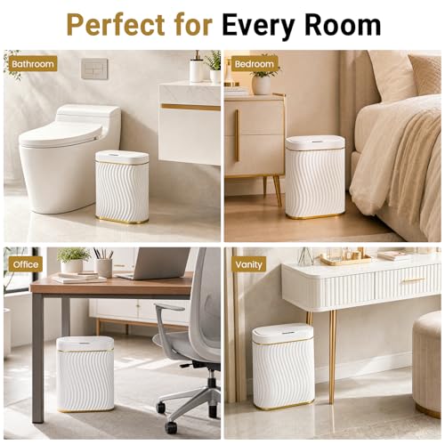 Ogikey Bathroom Trash Can with Lid, 5 Gallon Automatic Touchless Garbage Can, Motion Sensor Smart Trash Bin, Slim Waterproof Waste Bin for Living Room, Bedroom, Office, Kitche - color: 5 gallon-white gold