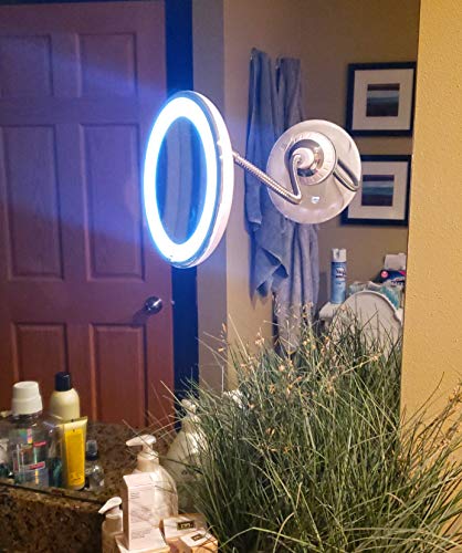 5 STAR SUPER DEALS 10x Magnifying Suction Cup Mirror with 14 LED Lights - 6.5" Bathroom Makeup Vanity Mirror with Adjustable Light, 360 Rotating Flexible Gooseneck & Power Lock