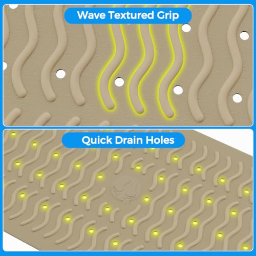 Non Slip Bathtub Mat & Shower Mat, 31x15'' Anti Slip Bath Mat for Tub, Soft TPE Anti-Skid Bathroom Mat with 194 Suction Cups & Drain Holes, Wave-Textured Grip, Machine Washable,Brown