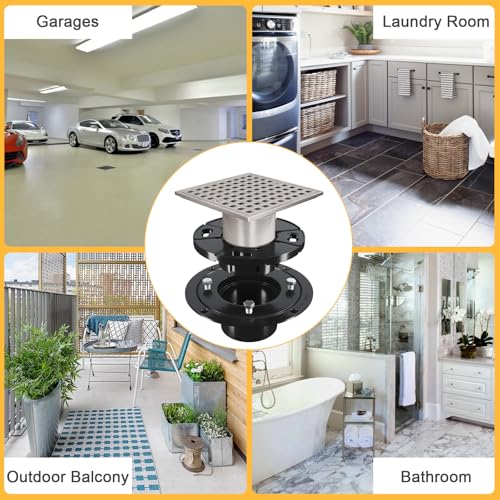 4 Inch Square Shower Drain, Brushed Nickel | ABS Flange & Hair Strainer, SUS 304 Stainless Steel, Removable Grid Cover, Anti-Clog - color: Brushed Nickel