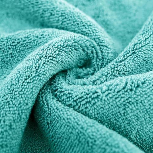 POLYTE 410 GSM Poly Blend Microfiber Quick Dry Bath Towel Set of 6 Pieces | 2-Body Towels, 2-Hand Towels, 2-Wash cloths, Oversize, Lint Free - color: Aqua