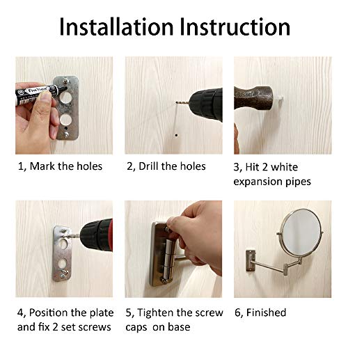 8" Wall Mount Makeup Mirror with 1X 10X Magnification, Brushed Nickel | Double-sided Wall Mounted Magnifying Mirror with Swivel Extendable Arm for Bathroom - color: Brush Nickel-no Lights
