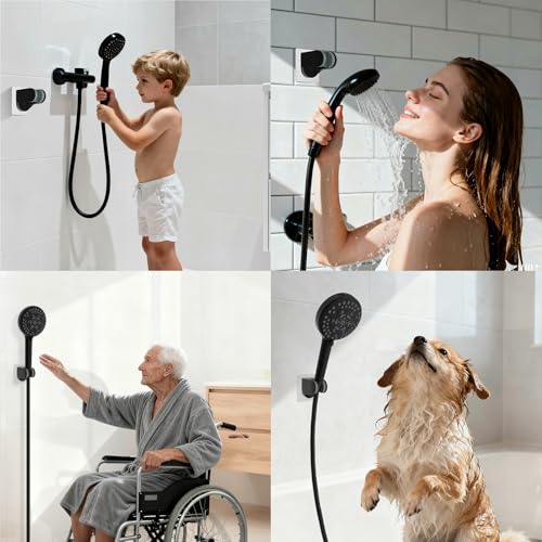 Hibbent 2 Pack Shower Head Holder - Strong Adhesive Wall Mount, Height Adjustable, No Drilling - Matte Black - size: 2 Pack, style: Matte Black