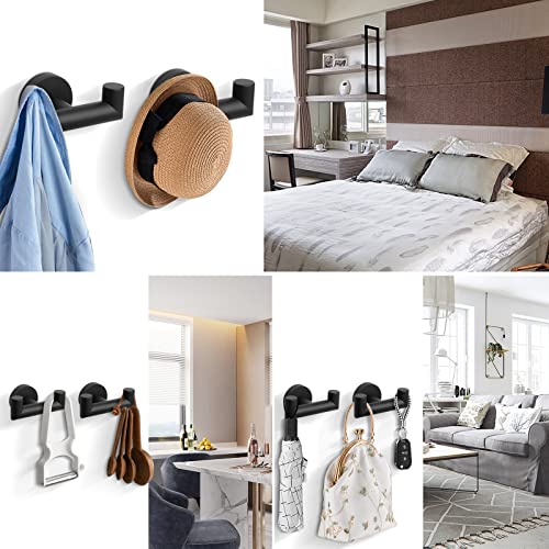NearMoon Bathroom Double Towel Hook- SUS304 Stainless Steel Robe Towel Holder, Heavy Duty Double Coat Hook for Bathroom Livingroom Kitchen Wall Mounted (Matte Black-U, 2 Pack) - style: Matte Black-U