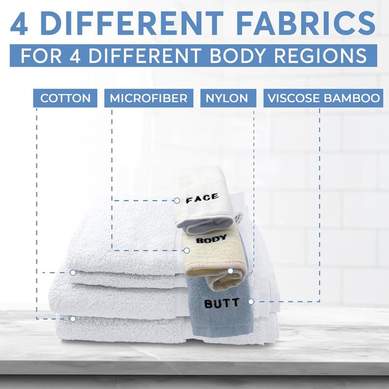 Crafty Cloth 10-Piece 4-Texture Towel Set for Complete Body Care, Embroidered | Luxurious Skin Care Towels for Cleaning, Exfoliating, and Drying – Brown, White, Purple, Gray - color: Brown/Gray/White/Purple, style: Embroidered