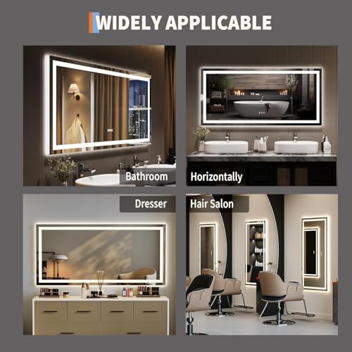 IDEALHOUSE 50x26 inch LED Bathroom Mirror, Smart Dimmable Vanity Mirror with Anti-Fog & Memory Function, Front & Backlit, Shatter-Proof Wall Mount (Horizontal/Vertical) - size: 50"L x 26"W