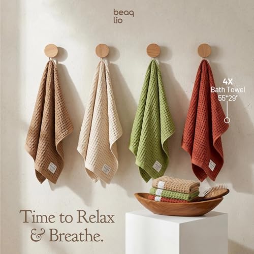 100% Cotton Waffle Towel Set, 4pcs Bath Towels for Bathroom 55*29'' | Quick Dry, Super Absorbent, Soft Bath Towels Set, Soft Lint-Free Quick Drying Towels for Bathroom/Spa/Gym, Multicolor