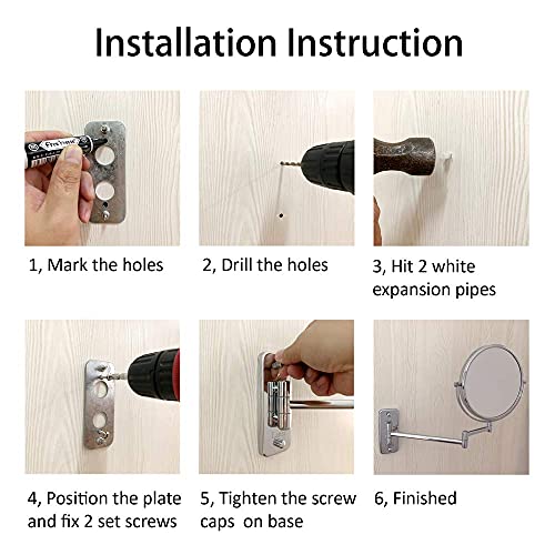 8" Wall Mounted Makeup Mirror with 1X 10X Magnification, Chrome | Double-sided Wall Mount Magnifying Mirror with Swivel Extendable Arm for Bathroom - color: Chrome-no Lights