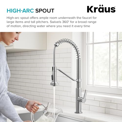 KRAUS Oletto Commercial Style 2-Function Single Handle Pull Down Kitchen Faucet in Spot-Free Stainless Steel, KPF-2643SFS - color: Spot Free Stainless Steel, style: Commercial Style Faucet