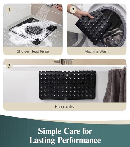 HITSLAM 21x21 Inch Square Shower Mat Non Slip, Anti Slip Bathtub Mat with Strong Suction Cups & Drainage Holes, Machine Washable Bathroom Floor Mat for Inside Shower Stall and Tub, Black - color: Black