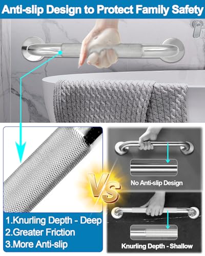 1 Pack 15.2 InchStainless Steel GrabBar for Bathroom-Shower Rail with Anti-Slip Grip, WallMounted Tub Handle Shower Grab Bars CCC