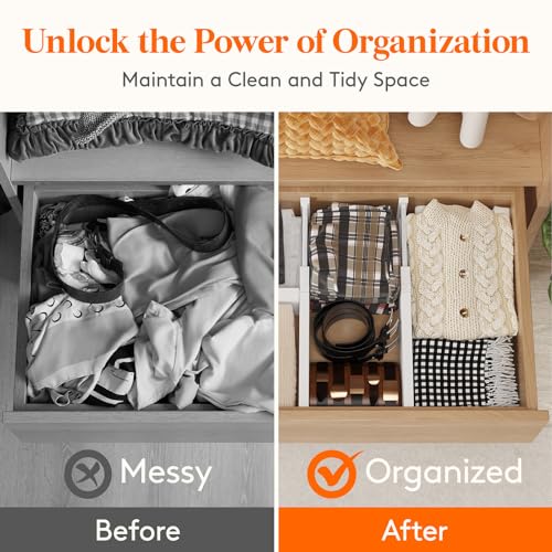 Lifewit 5" Tall Upgrade Drawer Dividers, Adjustable Deep Drawer Organizer | 13.5"-22" Expandable White Drawer Separator for Clothes, Dresser/Kitchen/Closet/Bedroom/Office Organization & Storage, 5 Pack - size: 5"H, 13.5-22"L