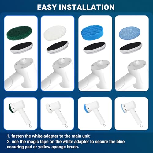 Spin Scrubber Replacement Heads, 4-Pack | Multi-surface pads: tile, bathtub, kitchen, floor, car detailing. Soft & stiff bristles.Deep clean grout & corners.