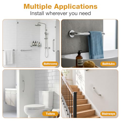Shower Grab Bars for Bathroom 3 Pack Safety Bath Handle for Senior for Wall | Stainless Steel Anti Slip Grab Bars for Shower, Bath Handle for Elderly, Disabled, Shower Handrails for Bathtub Toilet