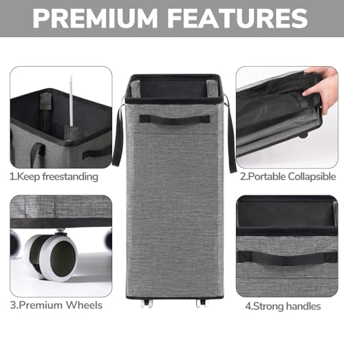 Goodpick 75L Collapsible Laundry Baskets with Removable Wash Bag and Wheels | Laundry Basket with Wheels, Rolling Laundry Hamper with Handle for College Dorm, Laundry Hamper on Wheels, Light Grey - color: Light Grey