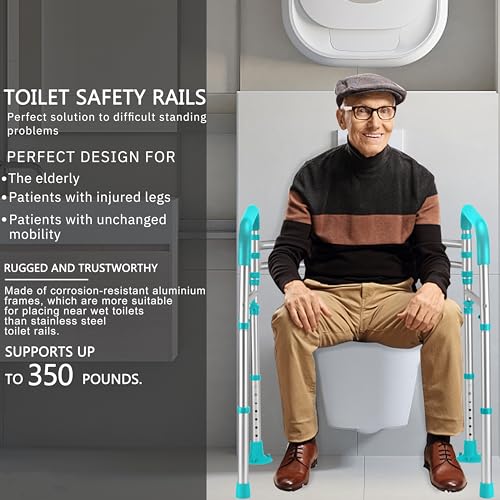 Lianjindun Toilet Safety Rails, 350 lbs, Adjustable Height & Width | Fits Most Toilets, Foldable Design, 350 Lbs Capacity, Aluminum Toilet Frame, Toilet Handles for Seniors, Disabled, Handicap - color: Peacock Blue