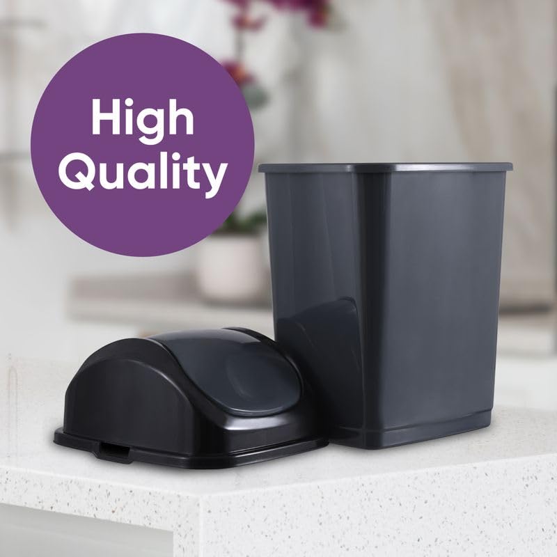 Superio Kitchen Trash Can with Swing Top Lid 9 Gallon Slim Waste Bin 37 Qt Sturdy Plastic Garbage Can Medium Recycling Bin for Office, Bathroom, Under Counter, Dorm, Bedroom (Dark Grey) - size: 9 Gallon, style: 1 Pack