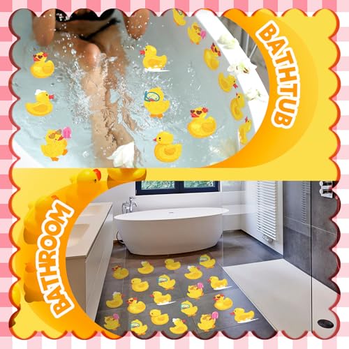 Yaomiao 24 Pcs Duck Bathtub Non Slip Stickers Bathroom Tubs Anti Slip Decal | Shiny, Sparkle, Glitter, Peva, 4.53inch, Easy Apply, Scraper, No Residue, for Shower Stairs Floor, Cute, Safety,Grip - style: Duck