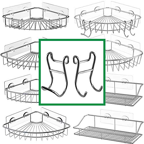 Shower Caddy Hooks, Razor Hanger for Shelf and Loofah (Silver - 4 Closed 4 Open) - color: Silver - 4 Closed 4 Open