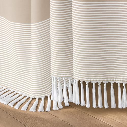 Beige Boho Cotton Striped Shower Curtain with Tassel 60" W X 72" L | Boho Farmhouse Shower Curtains for Bathroom with Soft Cotton Feel - color: Beige, size: 60"W x 72"L