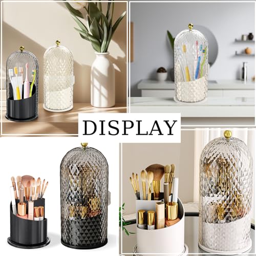 Multifunctional Rotating Toothbrush Holders with Sliding Lid, The 3-Slot Bathroom Countertop Vanity Organizer Perfect for Tooth Brush, Toothpaste, and Makeup Brushes Holder Storage (White) - color: White