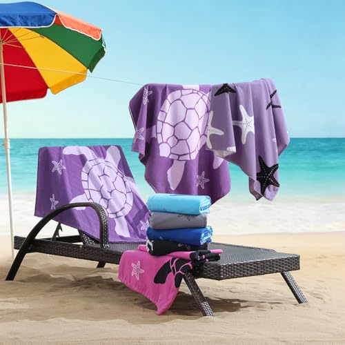 4 Pack Oversized Beach Towels 4 Pack,40”x70” Microfiber Thin Large Beach Towel Set for Adults Travel Camping Swimming,Turtle Starfish Them Sand Free Quick Dry Lightweight XL Pool Towels,Purple - color: Purple, Purple