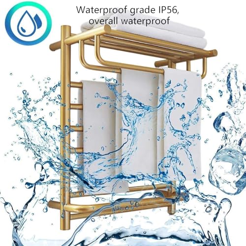 Heated Towel Racks for Bathroom Gold, Gold Towel Warmer Rack Wall Mounted with Top Shelf, Timer & Temperature Control Electric Towel Drying Rack (14 Bars with Top Shelf Brushed Gold A, Plug-in) - color: 14 Bars With Top Shelf Brushed Gold a, size: Plug-in