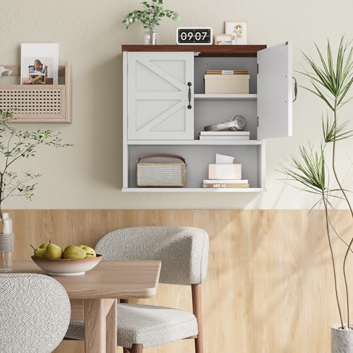 Smuxee Farmhouse Bathroom Cabinet Wall Mounted, White Medicine Cabinet with Adjustable Shelf, Bathroom Cabinet for Living Room, Laundry Room - color: White, size: Big