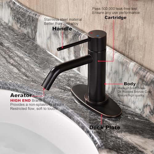 Oil Rubbed Bronze Bathroom Faucets Single Hole with 6 inch Deck Plate, JXMMP 1 Handle Rubbed Bronze Faucet for Bathroom Sink with Pop Up Drain and Water Faucet Supply Lines - color: Oil Rubbed Bronze, size: Faucet with Deck Plate