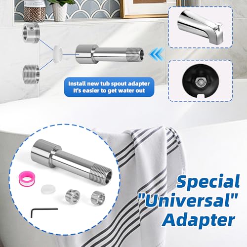 Tub Spout Adapter Kit, 304 Stainless Steel, Universal Fit for 1/2" Copper Pipe, 1/2" IPS and 3/4" IPS Threads, Bathtub Faucet Spout Repair Kit for Diverter & Non-Diverter Spouts