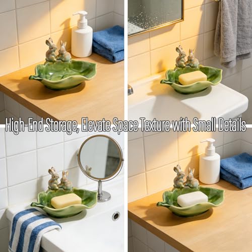 Ceramic Rabbit Soap Dish, Decorative Bunny Candy Dish | Cute Soap Dish, Tray for Bathroom Counter & Shower,Bathroom Accessories