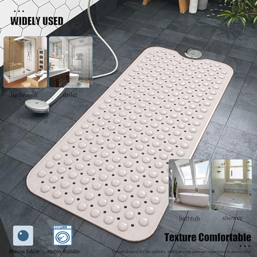 Bathtub and Shower Mats, Extra Long Non-Slip Bath Mat 39 x 16 Inch, Machine Washable Bath Tub Mat with Suction Cups & Drain Holes for Bathroom, Beige - color: Beige, size: 40" x 16" (Rectangular)