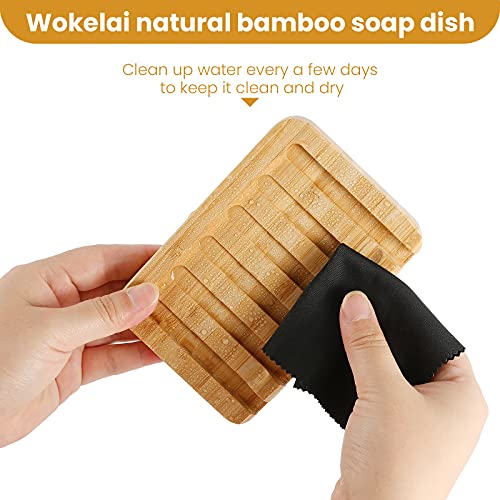 Shampoo Bar Holder Bamboo Soap Dish for Shower Wood Soap Dishes Wooden Soap Saver Tray Stand Self Draining Travel Soap Container Case for Bathroom Kitchen Bath Tub Razor Sponges, Waterfall Drain 2 PCS - color: Beige ( 2 Pack )