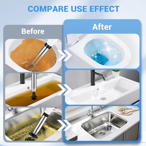 Toilet Plunger, High Pressure Drain Clog Remover, Plungers for Bathroom, Air Drain Unclogger Blaster with Visual Barometer, Toilet Plunger Heavy Duty Powerful Drain Toilet Snake Auger, Sink Plunger