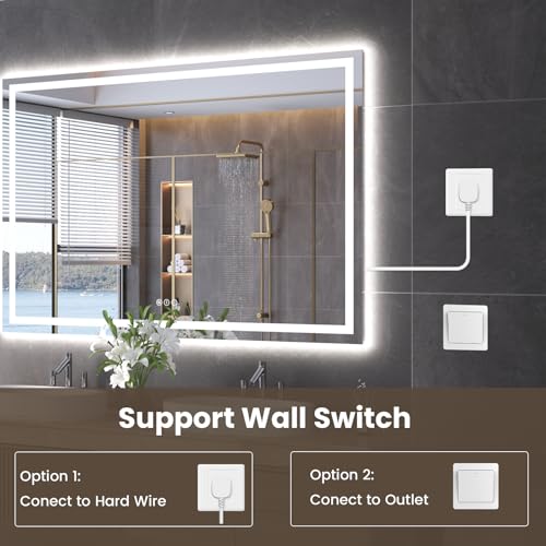 Snowdool 60 x 24 in LED Bathroom Mirror, Front and Backlit, Anti-Fog | Front and Backlit, 3 Color Temperatures, Anti-Fog, Tempered Glass - size: 24"L x 60"W
