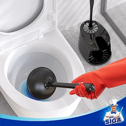 MR.SIGA Toilet Plunger and Brush with Holder for Toilet Cleaning, Black | Heavy duty toilet brush and plunger set, plunger toilet brush combo - color: Black