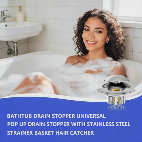 Bathtub Drain Stopper,Shower Drain Hair Catcher,Tub Stopper,Shower Drain Hair Catcher Hair Drain Catcher for 1-1/2 to 1-3/4",Bath Drain Hole, 2 in 1 Pop Up Tub Stopper &