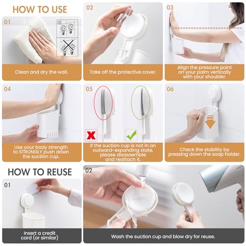 LEVERLOC Powerful Suction Cup Toothbrush Holder, Drill-Free Wall Shower Holder for Toothbrush, Toothpaste, Razor, Removable Suction Cup in Shower, Self-draining Kitchen Tableware Organizer, White - color: 1 Holder